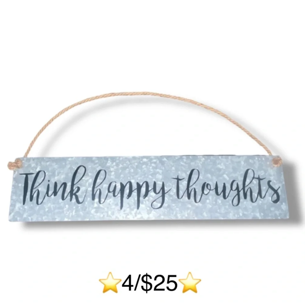 Think Happy Thoughts Metal Wall Hanging Farmhouse Style Wall Decor Accent Sign